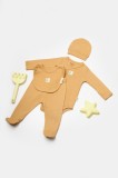 Cumpara ieftin Set 4 piese:body, pantaloni, baveta si caciulita Bamboo, maro, BabyCosy, 50% bumbac+50%bambus (Marime: 6-9 luni)