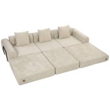 HOMCOM Canapea extensibilă pliabilă 245 cm, canapea comprimată 3 locuri modulară din chenille cu șezut lat, 3 perne, bej | Aosom Romania