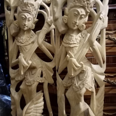 Set de 2 superbe sculpturi lucrate integral manual, cântecul lui Saraswati