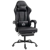 HOMCOM Scaun de gaming ergonomic, fotoliu gamer cu suport lombar masaj, spătar &icirc;nclinat, &icirc;nălțime reglabilă, negru | Aosom Romania