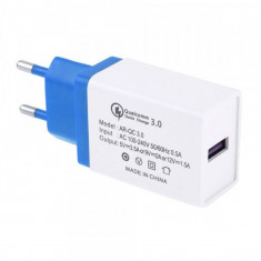 Incarcator Retea 3,5 A QC 3,0 Cu Mufa USB Albastru foto