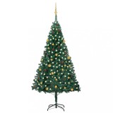 Brad Crăciun artificial pre-iluminat, set globuri, verde 240 cm