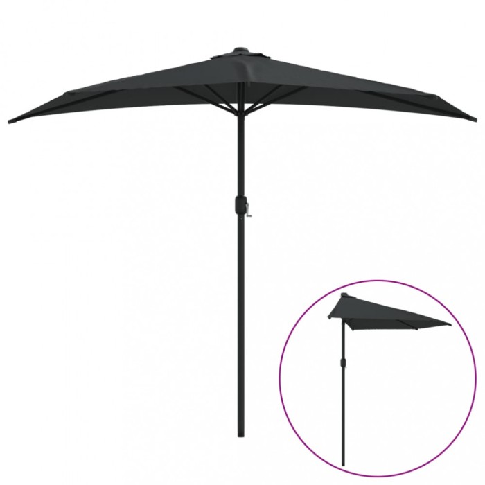 Umbrela de balcon tija aluminiu negru 270x144x222cm semicerc