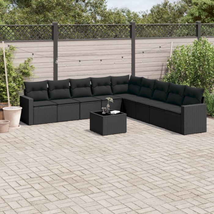 Gossi set canapele de gradina cu perne, 10 piese, negru, poliratan