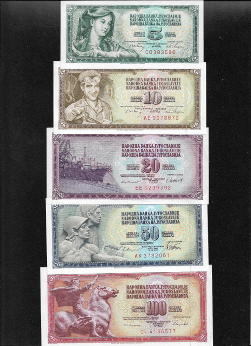 Set Iugoslavia 5 + 10 + 20 + 50 + 100 dinari dinara unc/aunc