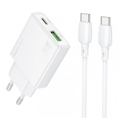 Incarcator Retea Cu Cablu USB-C Borofone BN25 Wish, 30W, 3A, 1 x USB-A - 1 x USB-C, Alb foto