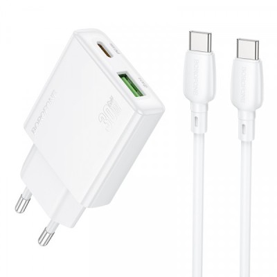Incarcator Retea Cu Cablu USB-C Borofone BN25 Wish, 30W, 3A, 1 x USB-A - 1 x USB-C, Alb foto