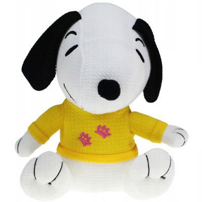 Jucarie din material textil elastic Snoopy cu bluza galbena, 32 cm (asezat) foto