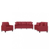 Cumpara ieftin Set de canapele cu perne, 2 piese, rosu vin, piele ecologica
