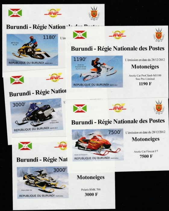 Burundi 2012 - Sport , Zapada , snowmobile , 5 colite nedantelate