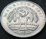 Cumpara ieftin Moneda exotica 5 RUPII / Rupees - MAURITIUS, anul 1991 *cod 1907 B, Africa
