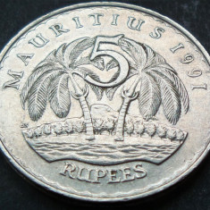 Moneda exotica 5 RUPII / Rupees - MAURITIUS, anul 1991 *cod 1907 B