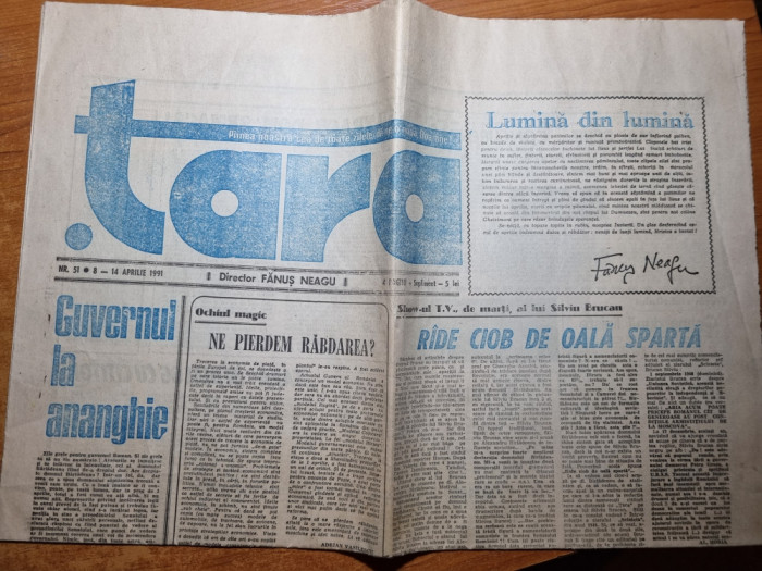 ziarul TARA - 8 - 14 aprilie 1991-director fanus neagu