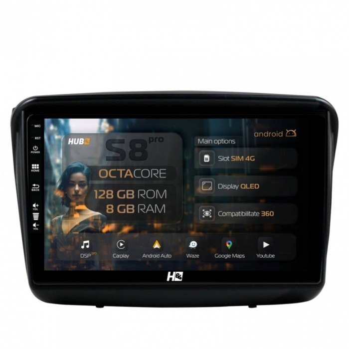 Navigatie Mitsubishi L200 Pajero Sport 8GB RAM Android 13 Octacore Slot Sim 4G DSP GPS Wi-FI Carplay Android Auto USB Bluetooth Waze Touchscreen 9 Inc