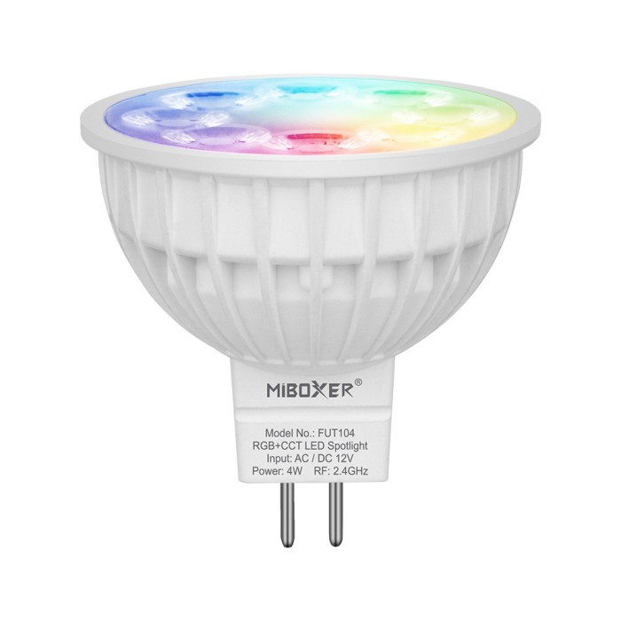 Bec LED Miboxer Mi-Light MR16 4W 12V AC DC 400lm 100lm W RGB+CCT LED Spotlight 2700-6500K, 16 milioane de culori, intensitatea luminii ajustabila, con