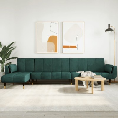 vidaXL Canapea extensibilă &amp;icirc;n formă de L verde 275x140x70 cm catifea 3157208 foto