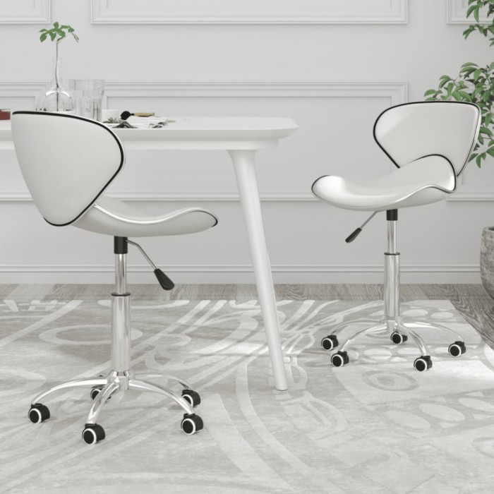 Scaune de bucătărie pivotante, 2 buc., alb, piele artificială