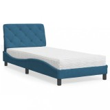 Cumpara ieftin Pat cu saltea, albastru, 90x200 cm, catifea