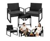 Set mobilier de gradina din ratan cu masuta de cafea, 2 scaune, negru, Lean 29244