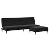 Canapea extensibila cu taburet, 2 locuri, negru, catifea, DKD Home Decor