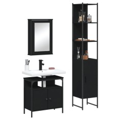 vidaXL Set mobilier de baie, 3 piese, negru, lemn compozit 3214795
