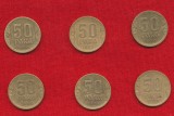Lot 6 monede identice 50 para Petar II Yugoslavia 1938 aluminiu bronz
