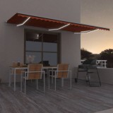 Cumpara ieftin Copertină automată senzor v&acirc;nt&amp;LED, portocaliu/maro, 600x300 cm