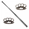 Baston Telescopic Autoaparare Argintiu 65cm, 4 Sectiuni, Otel + 2 Rozete Cranii Cadou, Husa Curea