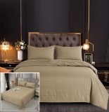 Cumpara ieftin Lenjerie Pat Damasc 6 Piese Bej Crem, Bumbac, Fara Elastic - Husa Pilota 200x230, Cearceaf 240x250, Fete Perna