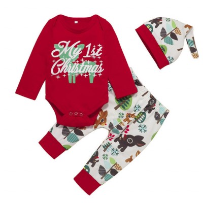 Costumas din 3 piese cu body rosu - My 1st Christmas (Marime Disponibila: 0-3 foto