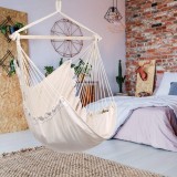 Hamac Scaun ProCart, 100x130cm, 2 Perne, Bară Lemn, Bumbac Bej, Balcon/Gradina, 150kg