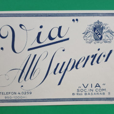 Eticheta veche perioada regala anii 1930 Vin ALB SUPERIOR VIA Piesa de colectie