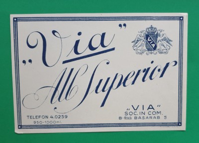 Eticheta veche perioada regala anii 1930 Vin ALB SUPERIOR VIA Piesa de colectie foto