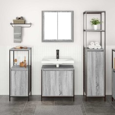 vidaXL Set mobilă baie din 3 piese &icirc;n Gri Sonoma din Lemn prelucrat