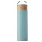 Sticla termos metalica Pufo Traveler cu capac etans din bambus, izoterm, 500 ml, albastru