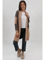 CARDIGAN LUNG TRICOTAT CU BUZUNARE FARA INCHIDERE ALBERICO TALIE UNICA Camel