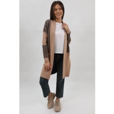 CARDIGAN LUNG TRICOTAT CU BUZUNARE FARA INCHIDERE ALBERICO TALIE UNICA Camel