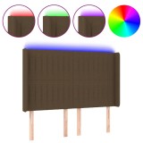 Cumpara ieftin Tablie de pat cu LED, maro inchis, 147x16x118/128 cm, textil