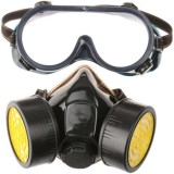 Set Masca de protectie cu Ochelari, TPR, Filtru din carbon, Flexibil, Negru / Galben