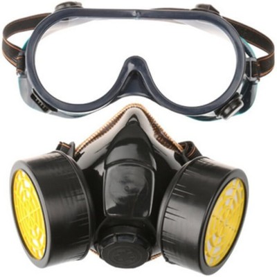 Set Masca de protectie cu Ochelari, TPR, Filtru din carbon, Flexibil, Negru / Galben foto