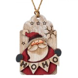 Ornament Brad Crăciun, Vintage, Etichetă Lemn, Mos Crăciun HoHoHo, Roșu/Bej, 8cm, Oem