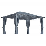 Pavilion cu perdele &amp; siruri lumini LED antracit 4x3m aluminiu