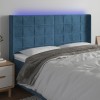 Tăblie de pat cu LED, albastru &icirc;nchis, 183x16x118/128cm catifea