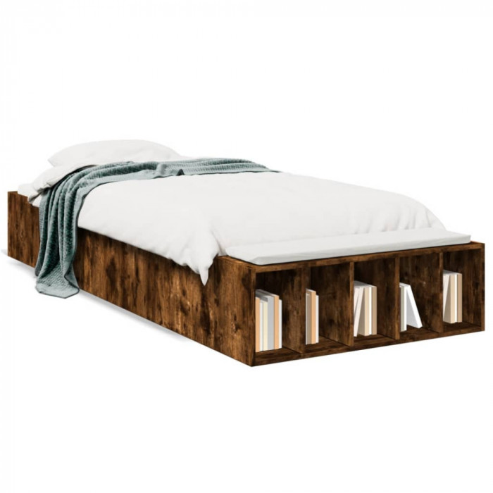 vidaXL Cadru de pat, stejar fumuriu, 75x190 cm, lemn prelucrat