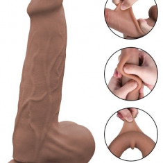 Dildo Enzo Sliding&Bendable, TPE Strat Dublu, Caramel, 22.5 cm, Passion Labs