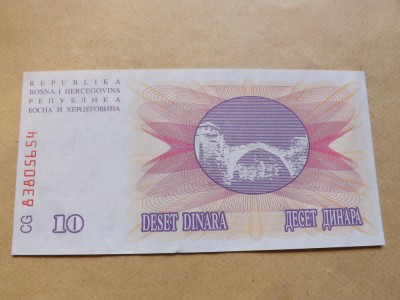 Bosnia - Hertegovina 10 Dinari / Dinara 01.07.1992. - Serie CG 83805654 foto