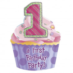 Invitatii de petrecere 1st birthday fetita, Amscan 493897, Set 8 buc foto