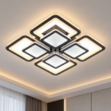 Lustra LED SUSAN 96W Alessandro DESIGN - 4 Patrate, Dimabila, Lumina Calda/Rece/Neutra, Negru, Telecomanda