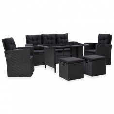 vidaXL Set mobilier de grădină cu perne, 6 piese, negru, poliratan