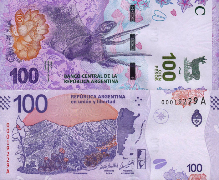 ARGENTINA █ bancnota █ 100 Pesos █ 2018 █ P-363A █ SERIA A █ UNC █ necirculata